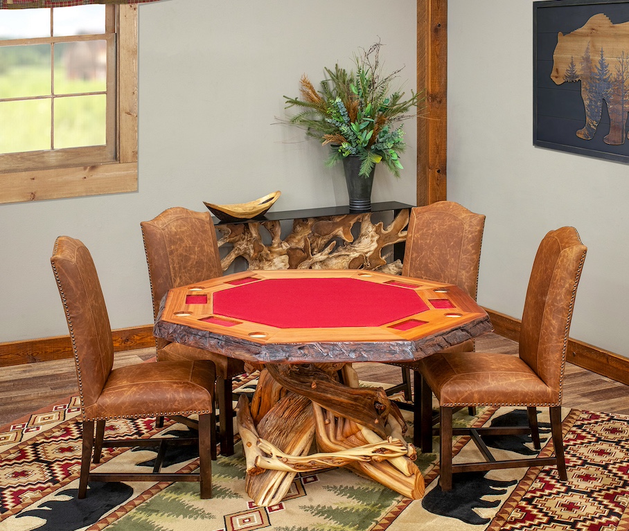 Lodge-style game room and bar furniture